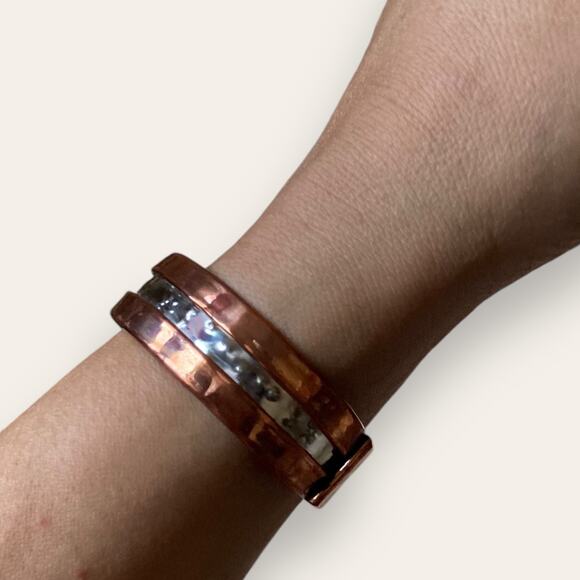 Arthritis Care Fashion Copper Cuff Bracelet w/ Steel Star Detailing - Picture 5 of 6